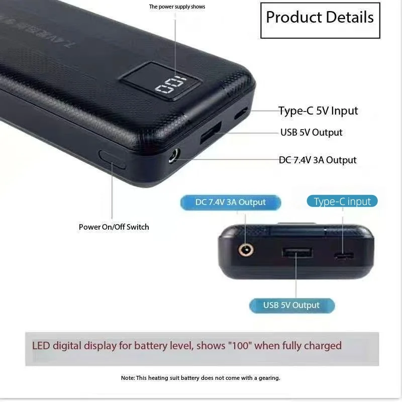 New Large Capacity 7.4V/3A/160 - огляд і ціна Heated Vest Battery